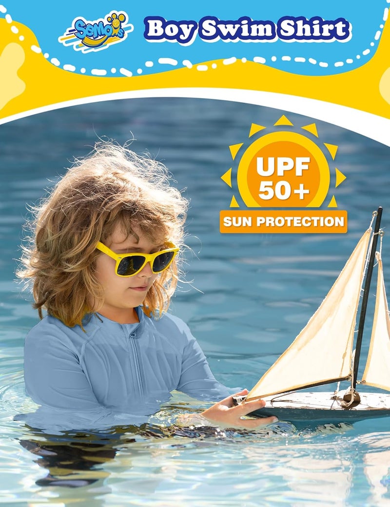 Semois Boys UPF 50+ Rash Guard Toddler Zipper Swim Shirts Long Sleeve Zip Up Sun Protection Rashguard Water Beach Shirts Quick Dry - Image 3